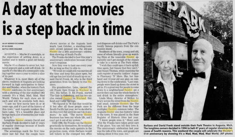 Park Theatre - Oct 13 2000 Article